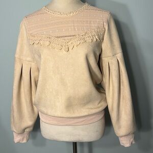Alice Blue tan velour and embroidered elevated sweatshirt Size S